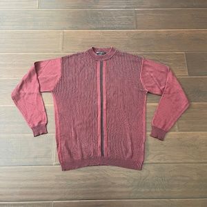 Domani Platinum Mens Mock Neck Maroon Black Stripe Pullover Sz Medium